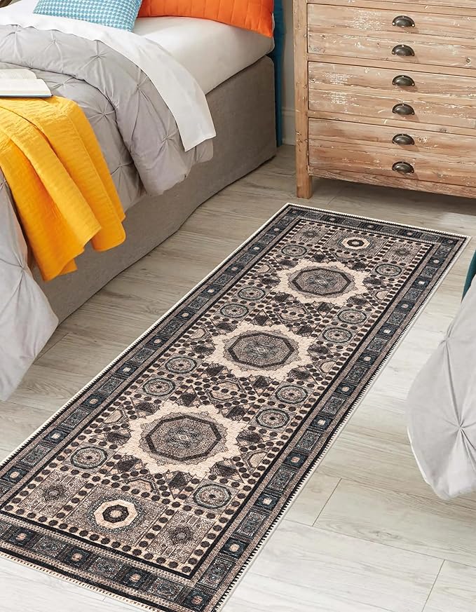 Keen Home Design 2x12 Rug - Machine Washable Runner Rug with Non-Slip Backing, Ideal for Hallway, Entryway, Kitchen, Laundry Room - Vintage, Easy Clean, Durable, Low Pile - (2'6" x 12')-Ruum Studio Home