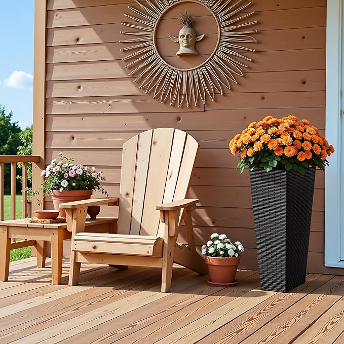 Devoko Resin Tall Planters for Outdoor Plants Set of 2, Large Taper Outdoor Planter Pots with 4 Drainage Holes, Flower Pots Modern Decor for Porch, Patio, Backyard, Home Garden (Black, 24")-Ruum Studio Home