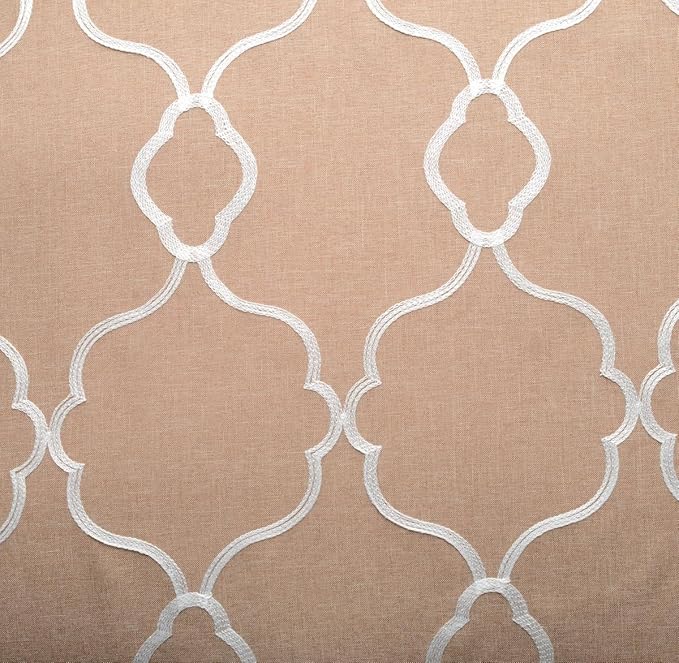 MIUCO Moroccan Embroidery Semi Sheers Curtain Faux Linen Grommet Window Curtains for Office 52 x 95 Inch 2 Panels, Taupe-Ruum Studio Home