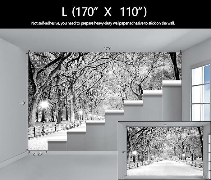 Beautiful 3D Snowy Forest Wallpaper Gray New York Park Landscape Wall Mural Living Room Bedroom (Not Peel and Stick)-Ruum Studio Home