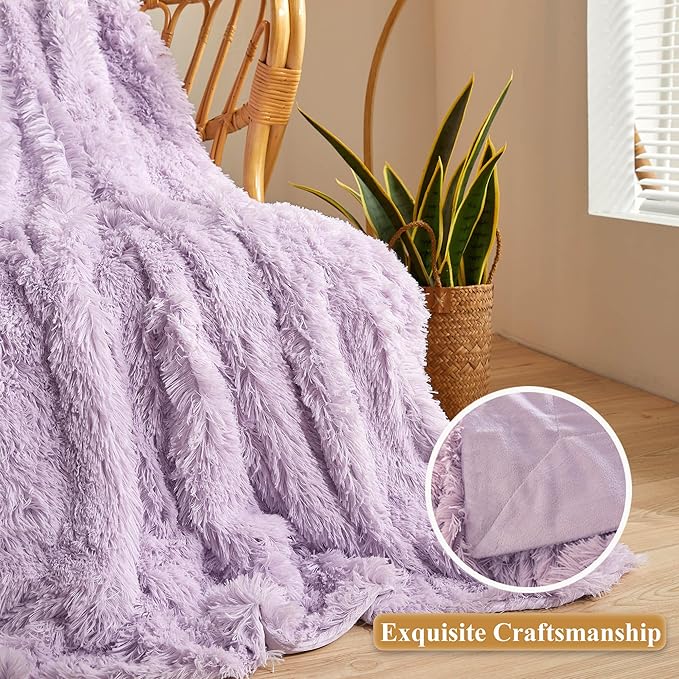 XeGe Luxury Faux Fur Bed Blanket, Soft 60x90 Lavender Fluffy Throw, Shaggy Plush Decorative Couch Blanket, Cute Furry Fuzzy Throw for Bed Bedroom Living Room Light Purple, 60x90-Ruum Studio Home
