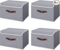 ANMINY 4PCS Storage Bins with Lid PU Leather Handles Storage Boxes PP Plastic Board Decorative Foldable Lidded Cotton Linen Fabric Home Cubes Baskets Closet Organizer Containers - Gray, Large Size-Ruum Studio Home