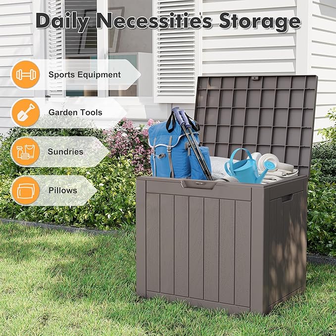 32 Gallon Deck Box Lockable Resin Indoor Outdoor Storage Box waterproof Outdoor Container for Patio Furniture, Pool Accessories, Cushions, Garden Tools, Sports Equipment-Ruum Studio Home