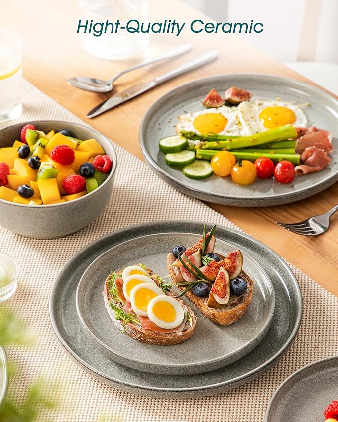 vancasso ANYA 24 Pieces Plates and Bowls Set, Stone Grey Dinnerware Sets, Reactive Glaze Dishes Set for 8, Ceramic Dishware Sets Kitchen Dinner Set, Microwave & Dishwasher Safe-Ruum Studio Home