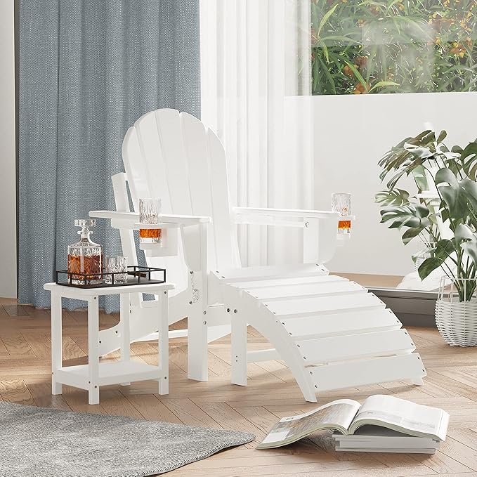 Sundale Outdoor Folding Plastic Adirondack Ottoman, All-Weather Adirondack Chair Footrest, Fade and Rust Resistant, Perfect for Outside Patio Garden Pool Yard White-Ruum Studio Home