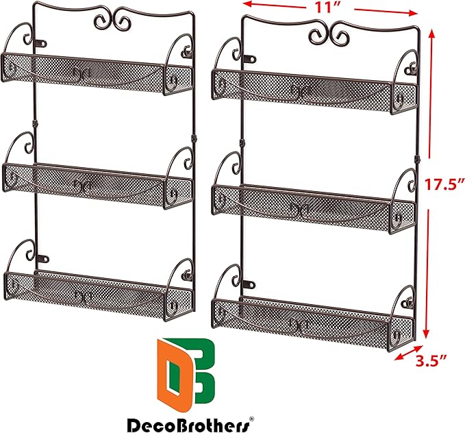Deco Brothers 3 Tier Wall Mounted Spice Rack, 2 Pack, Bronze-Ruum Studio Home