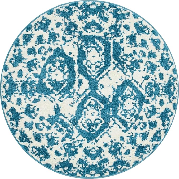 Unique Loom Rosso Collection Vintage Traditional Distressed Blue Round Rug (3' 3 x 3' 3)-Ruum Studio Home