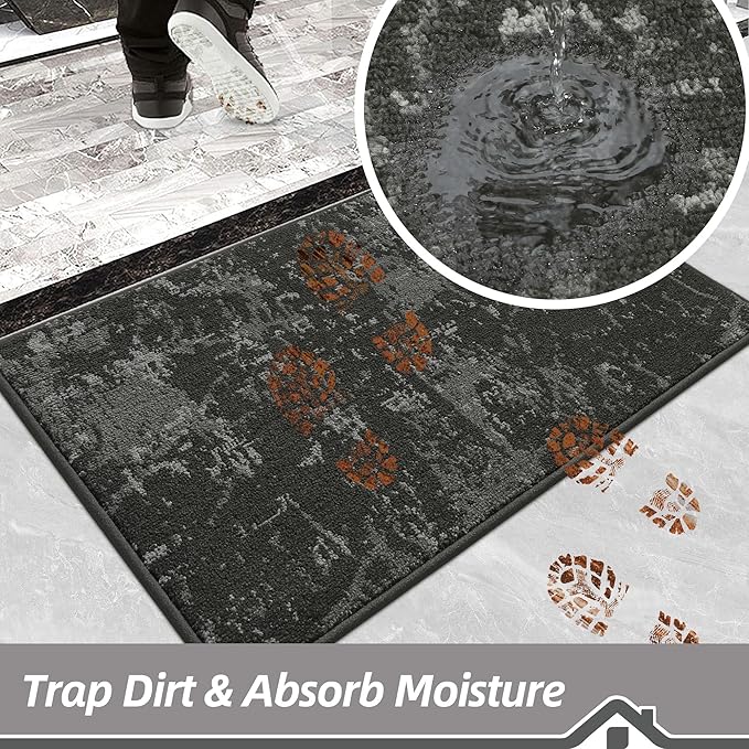 BEQHAUSE Dirt Trapper Door Mat 20"x32" Non-Slip Door Mats Washable Entryway Rugs Stain Resistant Doormat Absorbent Welcome Floor Mat for Front Back Door, Muddy Wet Shoes & Paws,Dark Grey-Ruum Studio Home