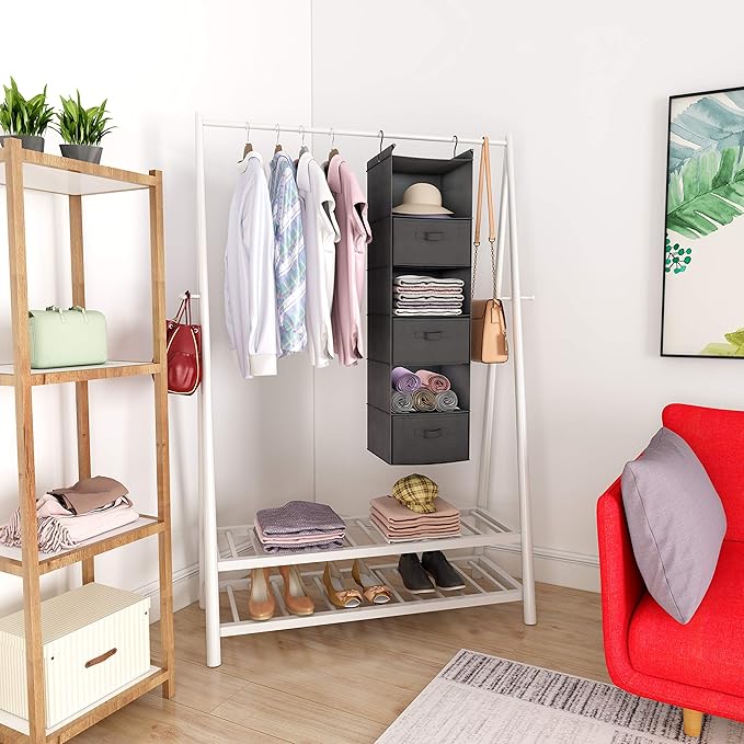 MAX Houser 6 Tier Shelf Hanging Closet Organizer, Closet Hanging Shelf with 2 Sturdy Hooks for Storage, Foldable (Grey-D3)-Ruum Studio Home