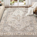 Washable Area Rugs for Living Room - 9x12 Neutral Vintage Distressed Floral Farmhouse Boho Large Soft Floor Rug Indoor Non Slip Carpet for Bedroom Dining Room Office - Brown/Multi-Ruum Studio Home