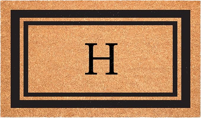 Calloway Mills 152962448 Black Border 24" x 48" Monogram Doormat (Letter H)-Ruum Studio Home