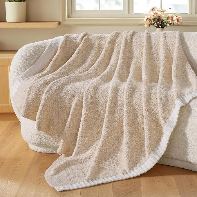 Joiedomi Throw Blanket for Couch Bed Sofa, Beige Knitted Blankets Gifts for Women Mom Girls, Cozy Cute Soft Throw Home Room Decor Aesthetic for Women Mothers Birthday Gifts 50x60 Inches-Ruum Studio Home