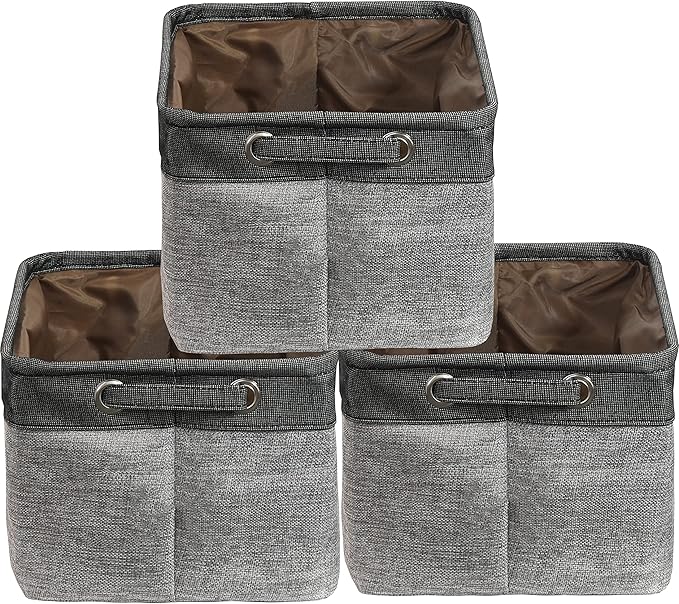 SIMPLE HOUSEWARE Large Fabric Storage Bin, 14.4" x 10" with Handles, 3-Pack, Foldable Organizer for Closet and Shelf, Dark Gray-Ruum Studio Home