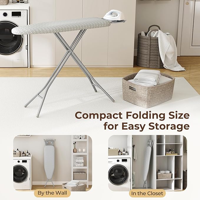 Yaheetech Foldable Ironing Board, Heavy Duty Iron Board with 9 Adjustable Heights, 4 Layer Cover and Safety Iron Rest, 52X14 Compact and Space Save Iron Board for Home Laundry Room Use, Gray&White-Ruum Studio Home