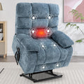 Lay Flat Recliner with Vibration Massage and Lumbar Heating, 26'' Wide Chair with Infinite Position and 2 Remote Controls, Soft Chenille Lift for Living Room, Grayish Blue-Ruum Studio Home