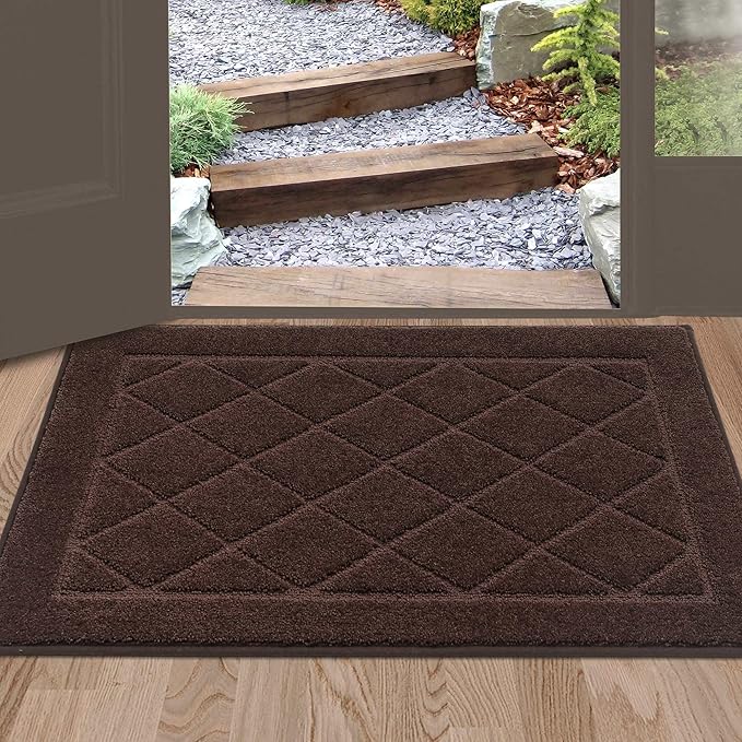 BEQHAUSE Dirt Trapper Door Mat 24" x 36", Doormat Non-Slip Entryway Rugs Washable, Dog Door Mat Stain Resistant and Absorbent Welcome Floor Mat for Front Back Door, Muddy Wet Shoes & Paws, Brown-Ruum Studio Home