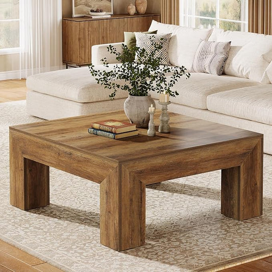 Tribesigns 39.4-Inch Square Coffee Table for Living Room, Farmhouse All MDF Accent Center Cocktail Table with Sturdy Wooden Legs, Easy Assembly, Rustic Brown-Ruum Studio Home
