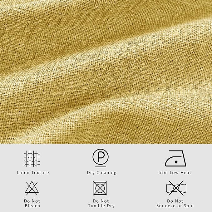 Macochico 100”Wx96”L Pinch Pleated 100% Blackout Linen Curtains Thermal Sliding Curtains for Bedroom Living Room Sliding Glass Door Farmhouse Shabby Chic Yellow Drapery with Tieback 1 Panel-Ruum Studio Home