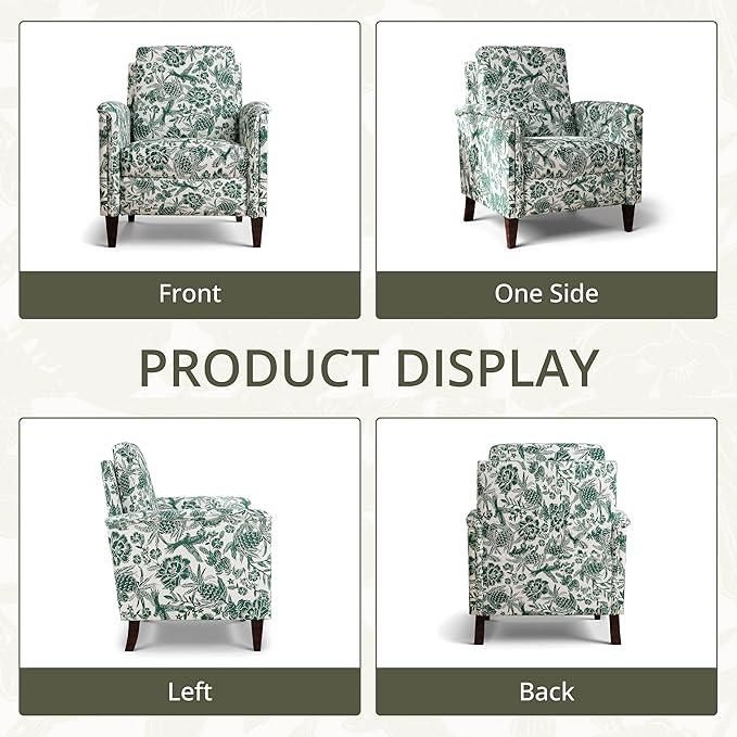 Floral Accent Chair Set of 2, High Back Upholstered Armchair with Solid Wooden Legs, Padded Armrest and Removable Comfortable Cushioned Seat Single Sofa for Living Room, Bedroom, Green-Ruum Studio Home