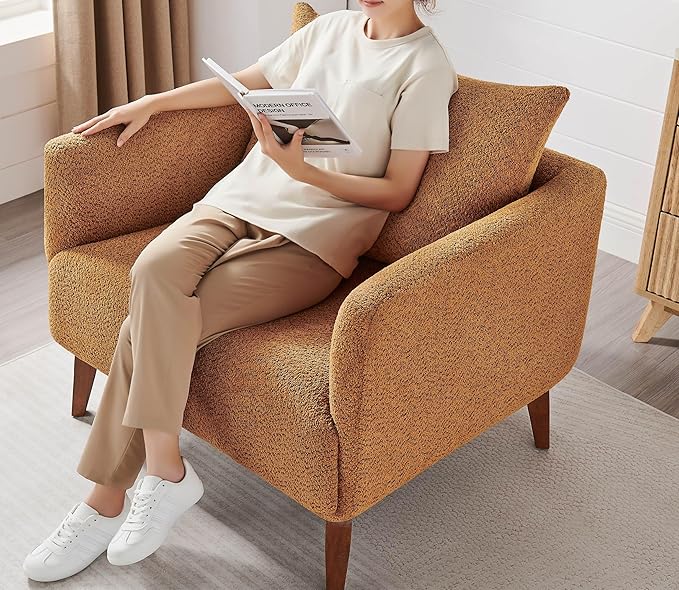 Oversized Accent Chair Modern Boucle Armchair for Living Room- 37" Wide Accent Chair with Solid Wood Legs, Curry Upholstered Lounge Chair for Bedroom & Office, Cozy Reading Chair (Easy Assembly)-Ruum Studio Home