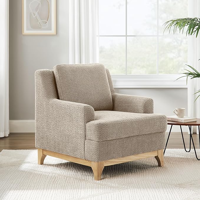 Oversized Accent Chair, Modern Boucle Armchair with Wood Legs, Modern Reading Chair with Thick Cushion, Comfy Chairs for Living Rooms, Bedrooms, Reading nooks and Apartments-Ruum Studio Home