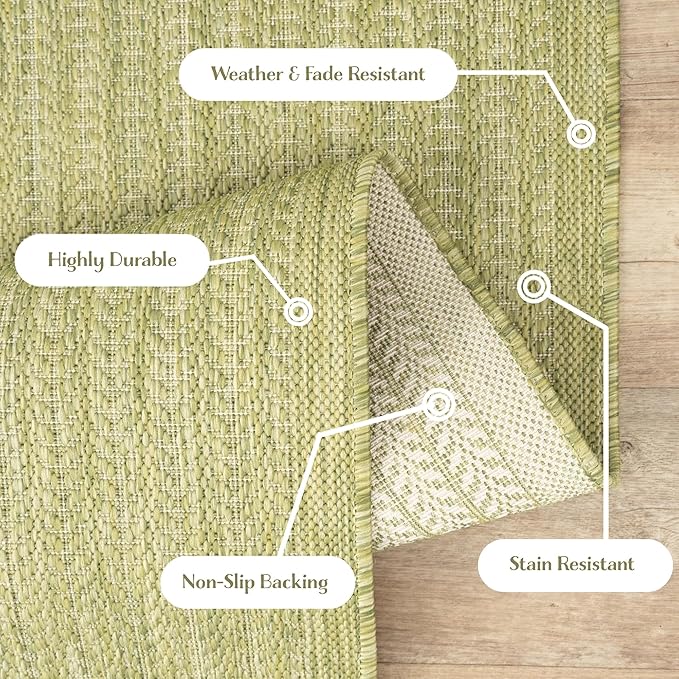 Adiva Rugs Outdoor Indoor Area Rug, Weather Resistant, Easy to Clean, Stain Resistant Floor Mat for Dining Room, Backyard, Deck, Patio (Olive Weiss, 2'6" x 7')-Ruum Studio Home