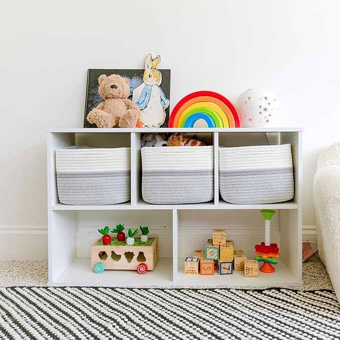 NaturalCozy Storage Cubes 9”x9”x7”Cotton Rope Woven Baskets for Organizing 3-Pack | 9 Inch Cube Storage Bin | Small Basket for Shelf Nursery, Pantry, Decorative Plant, Bathroom Closet, Toy Gift-Ruum Studio Home