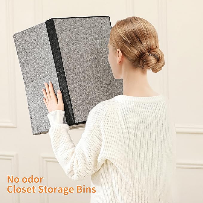 Linen Folding Storage Bins, 3 Pack Large Storage Baskets, Washable, Clothing Storage Bins with Handle, Closet Organizer for Storage Sweater,Sheets (gray black, 18½"x11"x8½")-Ruum Studio Home