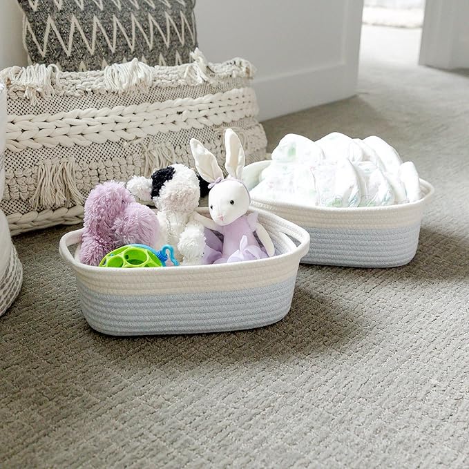 NaturalCozy 5-Piece Rectangle Storage Basket Set- Natural Cotton Rope Woven Baskets for Organizing! Small Basket for Montessori, Baby Nursery, Dog Toy Baskets, Cat Toy Box, Bathroom Organization Bin-Ruum Studio Home