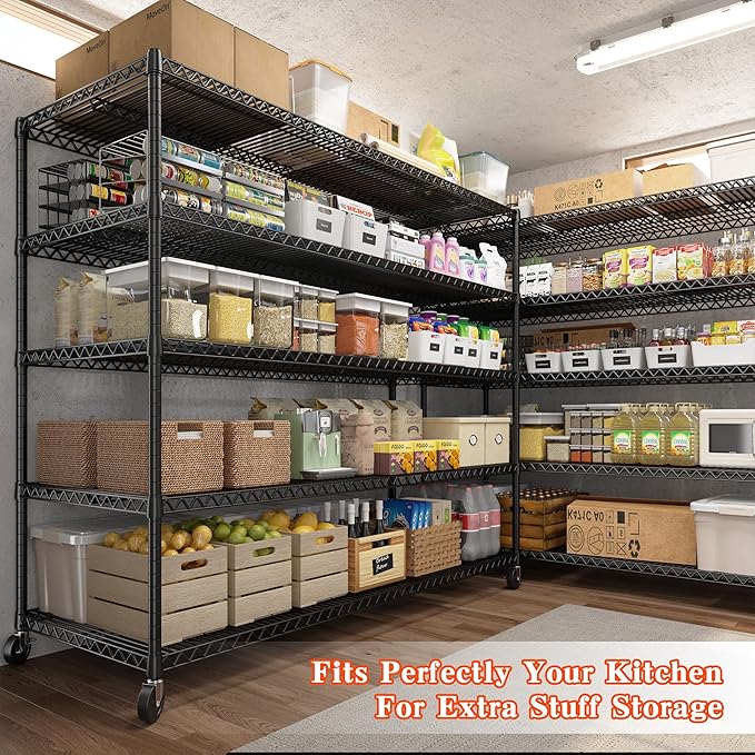 REIBII 73" H Storage Shelves Wire Shelving with Wheels 3200 lbs Heavy Duty Steel Metal Shelving Unit Shelf Rack for Warehouses,Garage, Kitchen, School,Commercial,73" H X 60”W X 18" D-Ruum Studio Home
