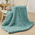 Bigacogo Chunky Knit Throw Blanket for Couch, 40x40 inches, 100% Hand Knitted with Thick Jumbo Chenille Yarn, Cozy Soft Large Rope Knot Cable Crochet Blankets for Sofa Bed Living Room, Light Teal-Ruum Studio Home