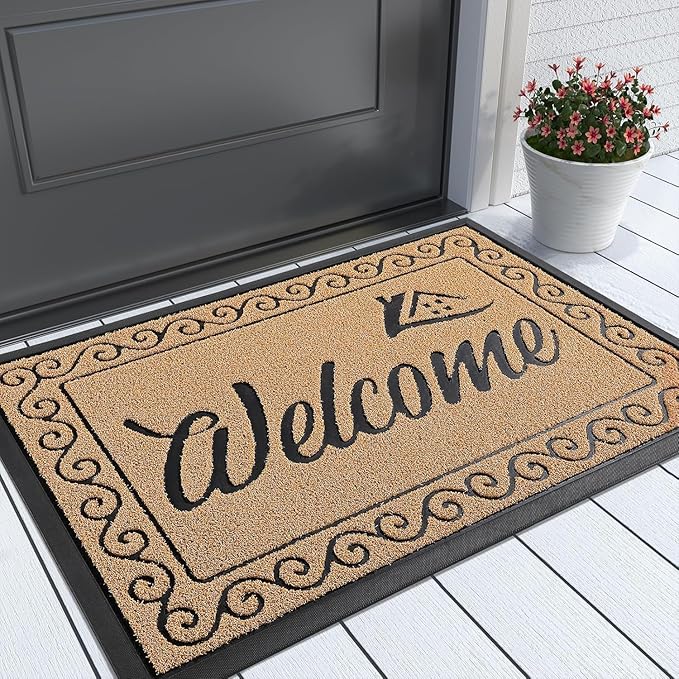 Yimobra Welcome Mat Outdoor Indoor, Waterproof Heavy Duty Front Door Mat Outside Entrance, Extra Sturdy Non-Slip Doormat, Low Profile, Dirt Trapping, 36x24 Inches, Yellow-Ruum Studio Home