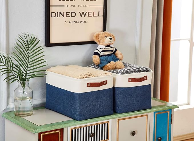 DECOMOMO Storage Baskets for Shelves - Fabric Closet Organizers and Storage Bins, Perfect Baskets for Organizing Closet Toys Nursery (Navy Blue and White, XL - 3 Pack)-Ruum Studio Home