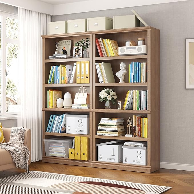 70 in Tall Bookcase, White Bookshelf Open Storage 5-Tier Shelves, 33 inch Wide Floor Standing Indoor Furniture, Book Cases for Home School Library Office Bedroom Kids, Oak 5 Tiers-Ruum Studio Home