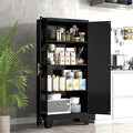 61.02" Kitchen Pantry Cabinet, Pantry Storage Cabinet with 2 Doors and Adjustable Shelves, Black Food Storage for Kitchen, Living Room, Bedroom and Dining Room (Black) Metal Sideboard-Ruum Studio Home