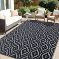OLANLY Outdoor Rug 8x10 ft Waterproof, Outdoor Plastic Straw Rug with Geometric Pattern Clearance, Reversible RV Mat for Patio, Camping, Balcony, Deck, Backyard, Black & Grey-Ruum Studio Home