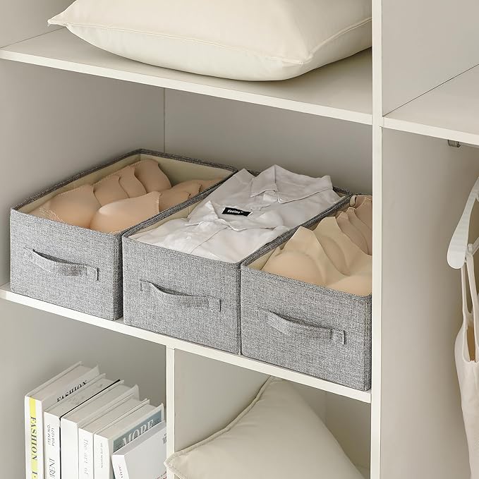 Linen Folding Storage Bins, 3 Pack Large Storage Baskets, Washable, Clothing Storage Bins with Handle, Closet Organizer for Storage Sweater,Sheets(dark grey, 16"x9½"x6¾")-Ruum Studio Home