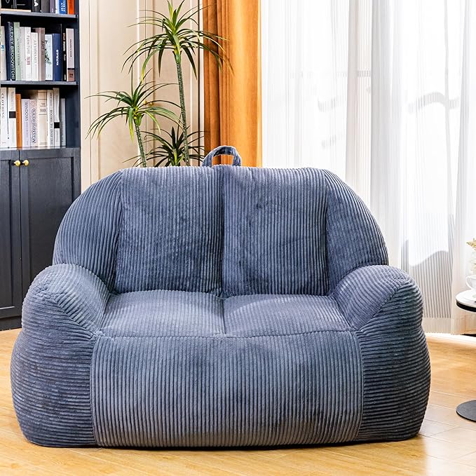 Giant Bean Bag Chair, Faux Fur Bean Bag Chair for Adults, Fluffy and Comfy Bean Bags with Filler, Big Bean Bag Sofa Chair for Reading, Gaming, Stuffed High-Density Foam, Grey-Ruum Studio Home