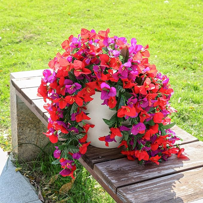 Faux Bougainvillea Artificial Flowers Plants for Outdoors Outside Decoration, 2pcs Fake Flowers Silk Long Trailing Vines UV Resistant Realistic for Front Door Porch Planter Urn Patio Balcony Yard, Mix-Ruum Studio Home