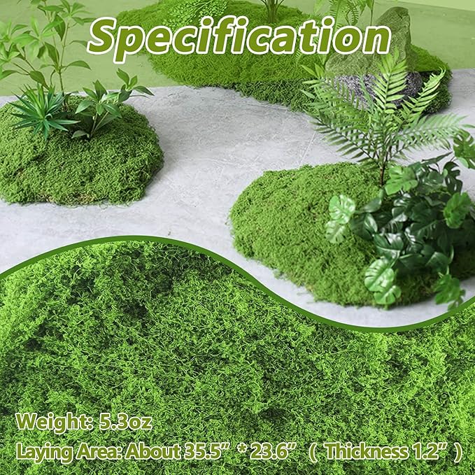 Potanro Faux Green Moss 5.3oz Artificial Fake Plant Moss for Potted Plants Indoor, Crafts, Planters, Bonsai Artifcial, DlY Floral Decorative Moss, Fairy Garden Wedding Table Centerpieces Decor-Ruum Studio Home
