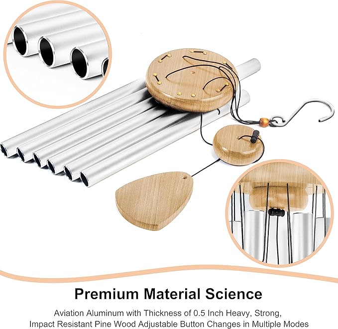 Large Aluminium Wind Chimes 37 Inches to Create a Zen Atmosphere Suitable for Outdoor, Garden, Patio Decoration. Classic Wind Chimes with Wind Catcher Suitable as A Gift for Unisex(White)-Ruum Studio Home