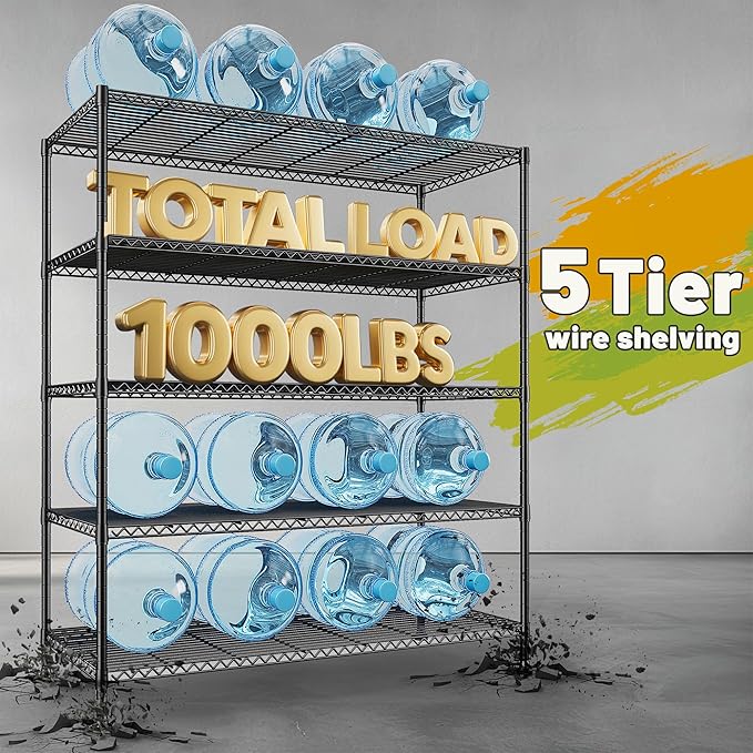 REIBII 45.5''W Storage Shelves Wire Shelving, 5 Tier Pantry Shelves for Storage Rack, Adjustable Metal Shelving for Pantry Kitchen Steel Shelving, 45.5" W x 71" H x 17.7" D-Ruum Studio Home