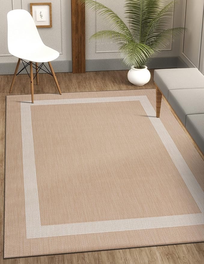CAMILSON Outdoor Rug 9x12, Large Modern Outside Rugs for Patios Porches Waterproof Durable Washable Non-Shedding, Easy-to-Clean Indoor Outdoor Area Carpet (9 x 12, Bordered - Beige/White)-Ruum Studio Home