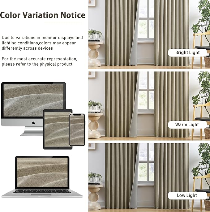 RAIN CITY Taupe Blackout Linen Blend Curtains&Drapes 144 Inch Long 12ft Length Custom Made High Ceiling Draperies with Hooks 2 Story Light Blocking Curtains for Loft Sliding Door 50 Wide Set of 2-Ruum Studio Home