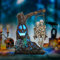 Halloween Skull Statue with Spooky LED Light for Holiday Decorations, Halloween Decor with Romantic Skeleton Couple on Swing Tombstone Tree, Grinning Skull Decor Props Haunted Collectible Gift-Ruum Studio Home