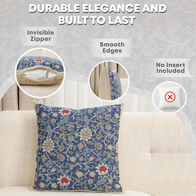 Charlotte Home Furnishings Throw Pillow Covers 16x16 in, Royal Blue Decorative Couch Pillow Covers, Boho Decor European Tapestry Cushion Cases, Living Room Cozy Home Decor, Jacquard Woven Soft Cotton-Ruum Studio Home