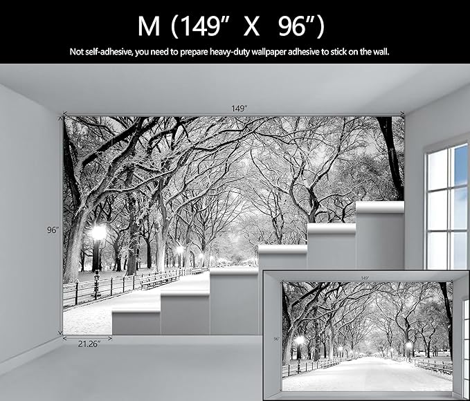 Beautiful 3D Snowy Forest Wallpaper Gray New York Park Landscape Wall Mural Living Room Bedroom (Not Peel and Stick)-Ruum Studio Home