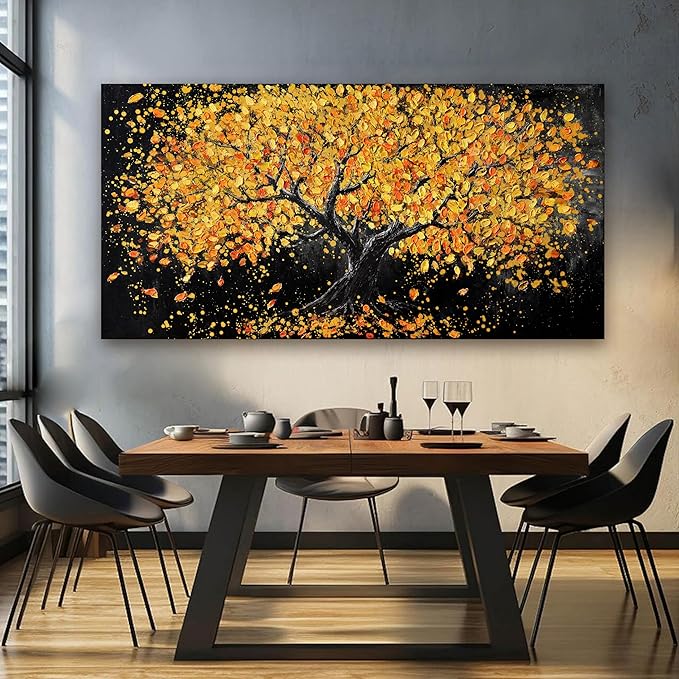 Canvas Wall Art Decor Large Wall Art Pictures for Living Room Artwork for Walls Black and Gold Wall Art Decor Tree of Life Wall Art Modern Wall Art Prints Art Work for Home Office Wall Decor 29" X 58"-Ruum Studio Home