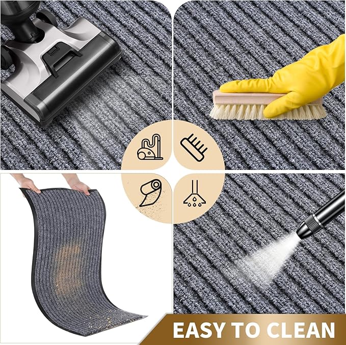 Yimobra Front Door Mat Outdoor Indoor Entrance, 100% Waterproof All-Season All Weather Doormat, Welcome Matt Outside Entry, Non Slip, Low Profile, Heavy Duty Patio Porch Floor Mat,29.5 x 17,Gray White-Ruum Studio Home
