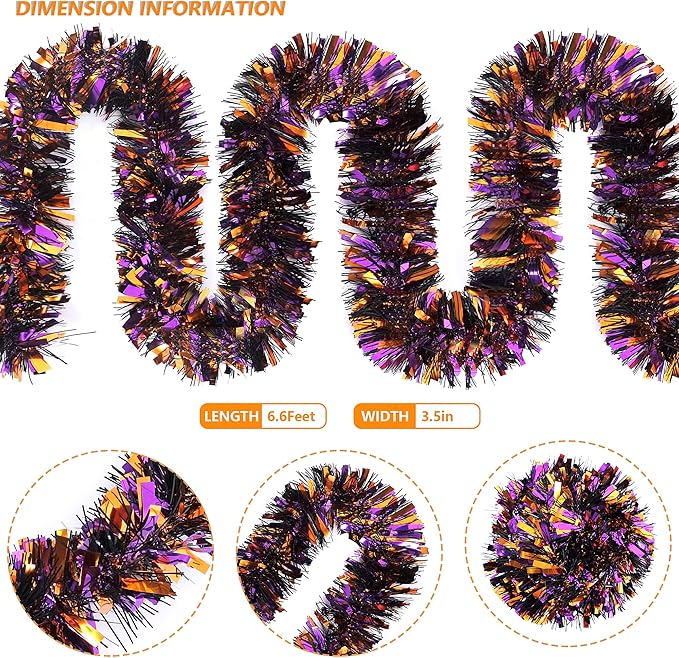 SAOROPEB 4 Pieces 26.4 Ft Halloween Tinsel Garland Metallic Shiny Twist Garland Hanging Decorations for Halloween Party Indoor and Outdoor Decor - Black Orange and Purple-Ruum Studio Home
